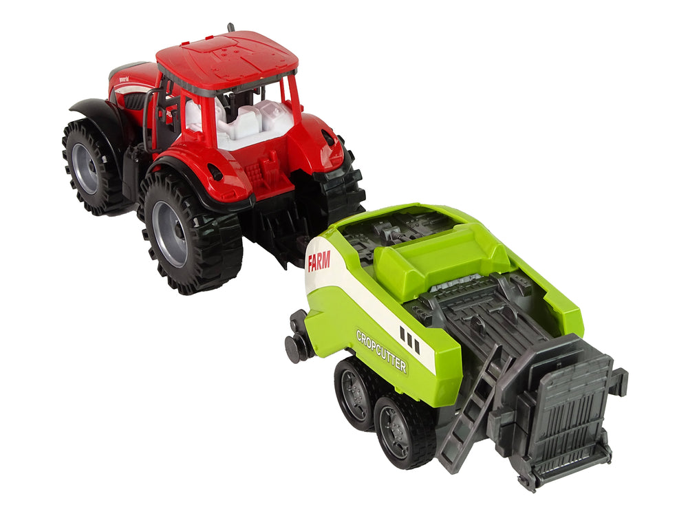 Red Farm Tractor With Green Seeder Friction Drive