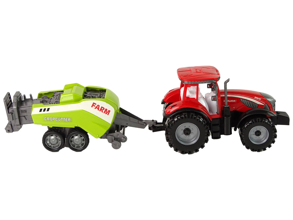 Red Farm Tractor With Green Seeder Friction Drive