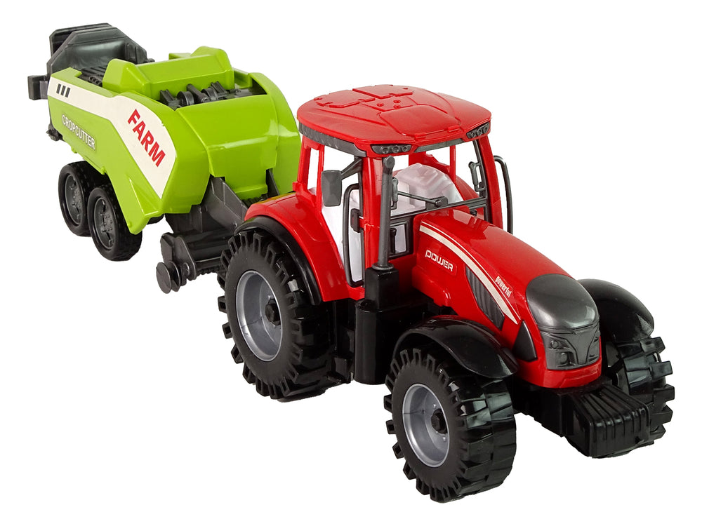 Red Farm Tractor With Green Seeder Friction Drive