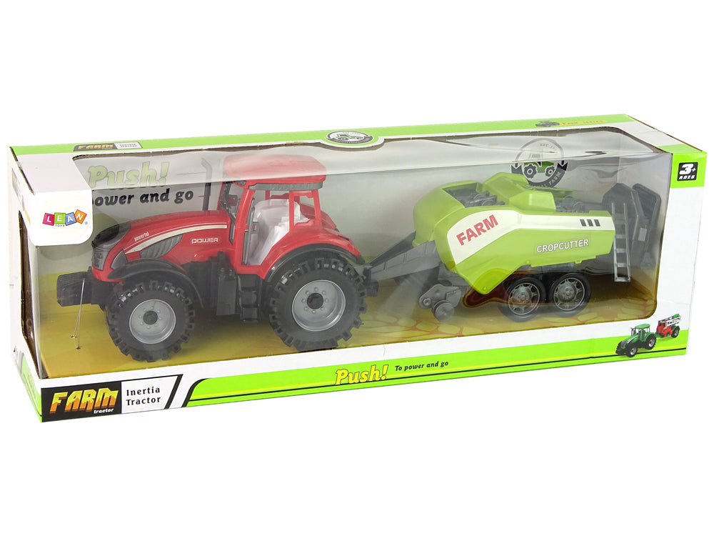 Red Farm Tractor With Green Seeder Friction Drive