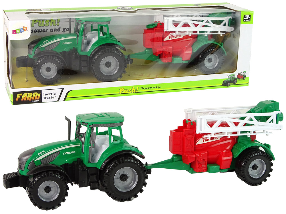 Green Farm Tractor With Red And Green Sprayer Fricative Drive