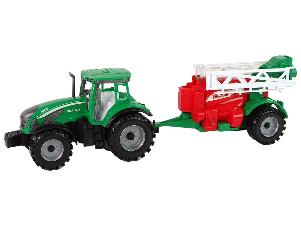Green Farm Tractor With Red And Green Sprayer Fricative Drive