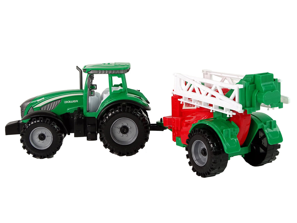 Green Farm Tractor With Red And Green Sprayer Fricative Drive