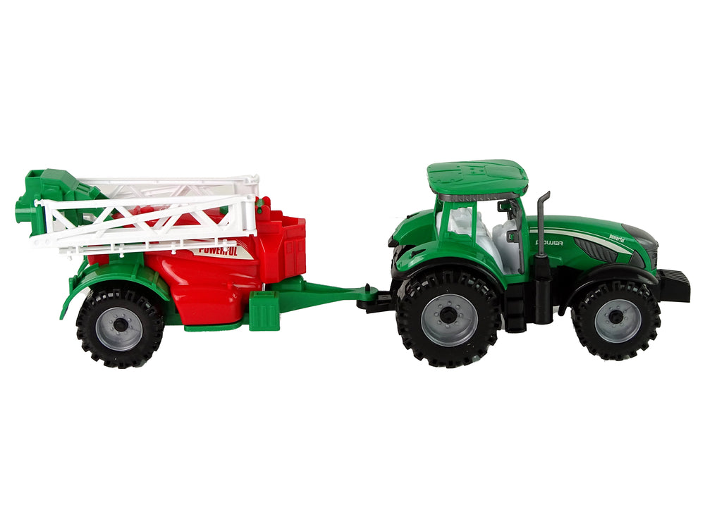 Green Farm Tractor With Red And Green Sprayer Fricative Drive