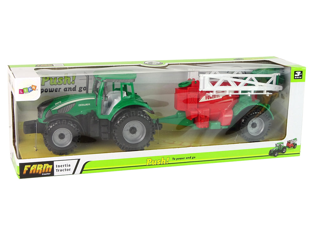 Green Farm Tractor With Red And Green Sprayer Fricative Drive