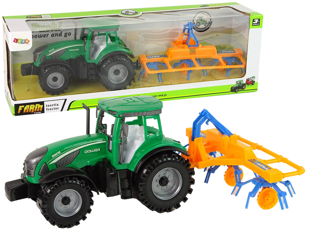 Green Tractor With Orange And Blue Rake Friction Drive