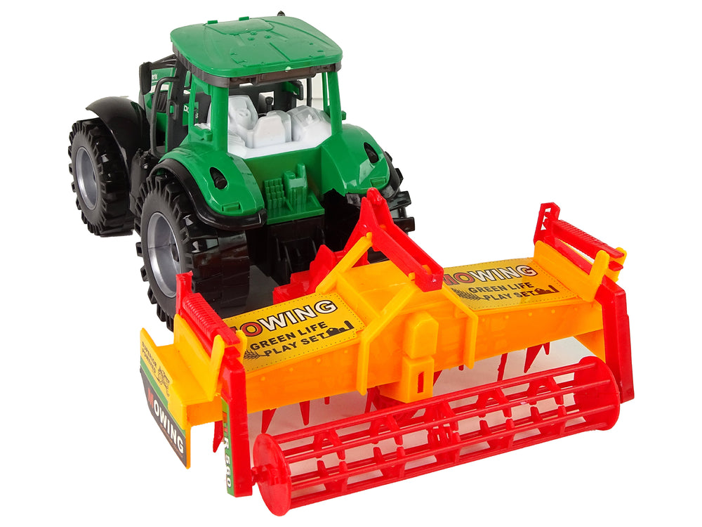 Green Tractor With Orange Cultivator For Kids