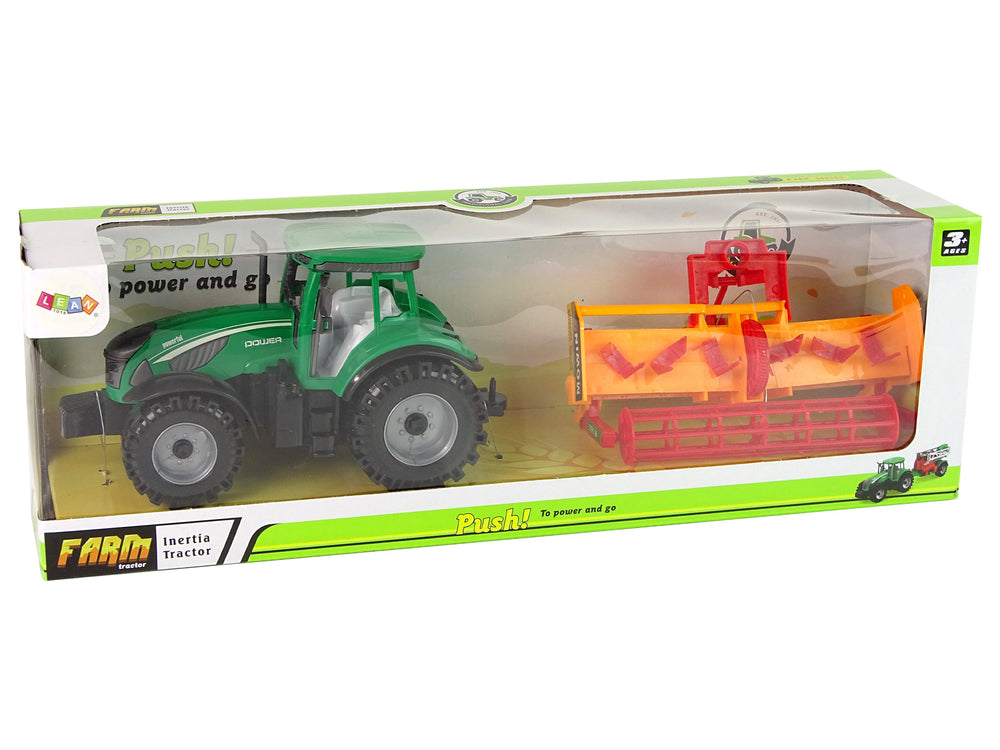 Green Tractor With Orange Cultivator For Kids