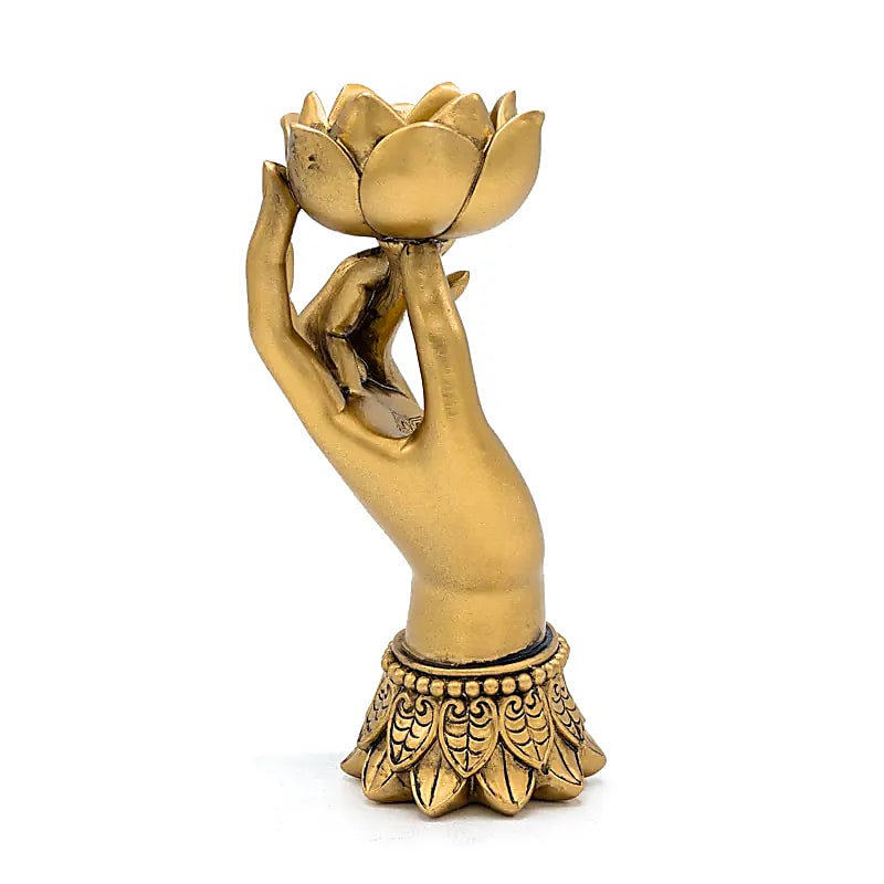 Tealight Holder Varada Mudra With Lotus Gold Coloured - 9x8.4x18.4 Cm