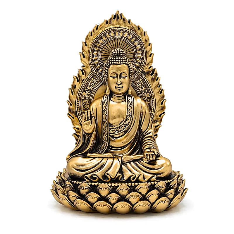 Buddhastaty på tron Guldfärgad - 19x15,5x27 Cm