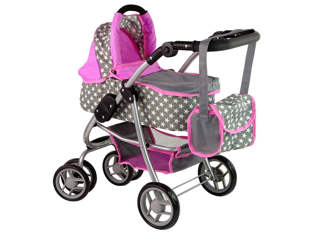 Baby Doll Stroller 2-in-1 Carrycot Bag Pink Stars