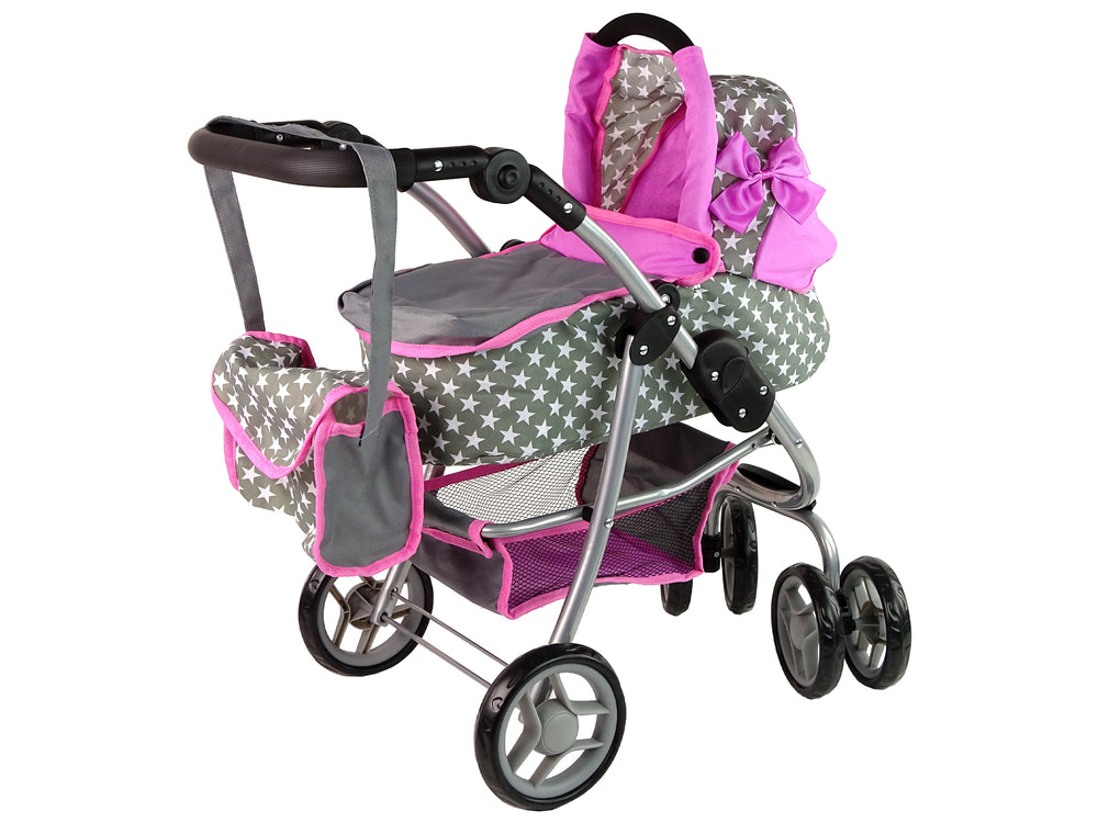 Baby Doll Stroller 2-in-1 Carrycot Bag Pink Stars