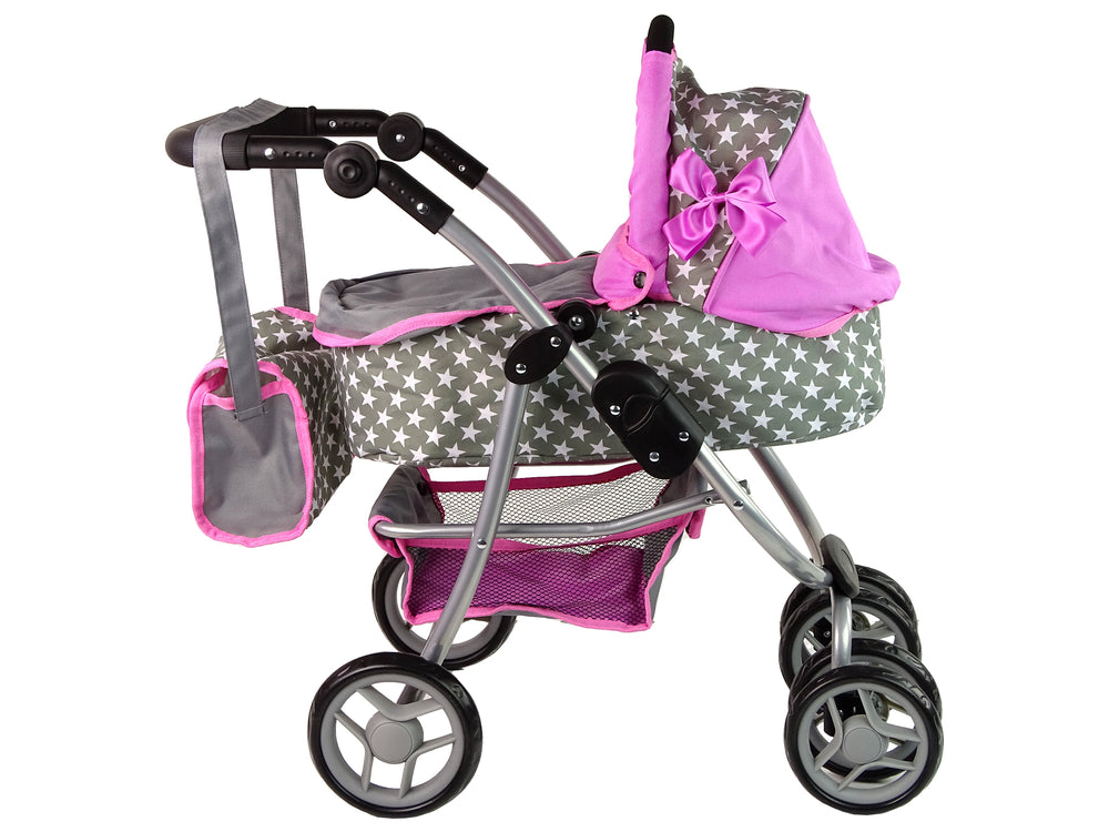 Baby Doll Stroller 2-in-1 Carrycot Bag Pink Stars