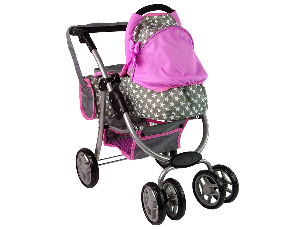Baby Doll Stroller 2-in-1 Carrycot Bag Pink Stars