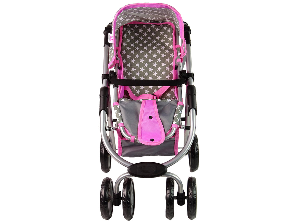 Baby Doll Stroller 2-in-1 Carrycot Bag Pink Stars