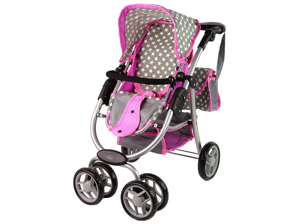 Baby Doll Stroller 2-in-1 Carrycot Bag Pink Stars