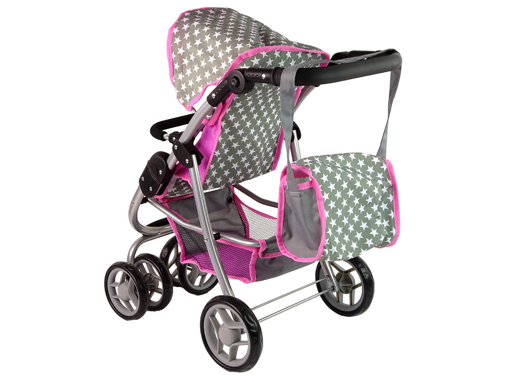 Baby Doll Stroller 2-in-1 Carrycot Bag Pink Stars