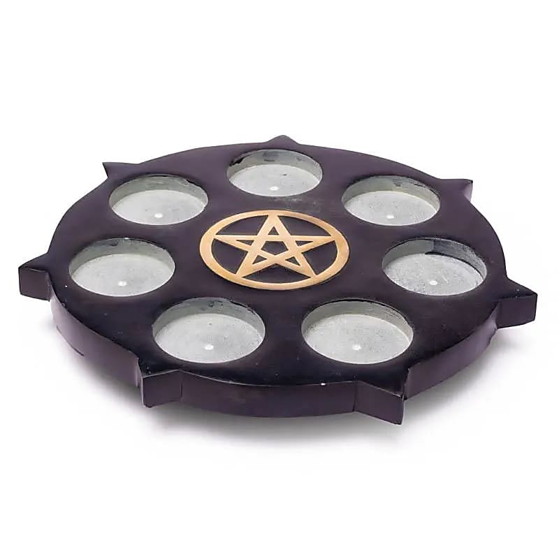Svietnik na čajovú sviečku Pentacle Čierny mydlový kameň - 25 cm