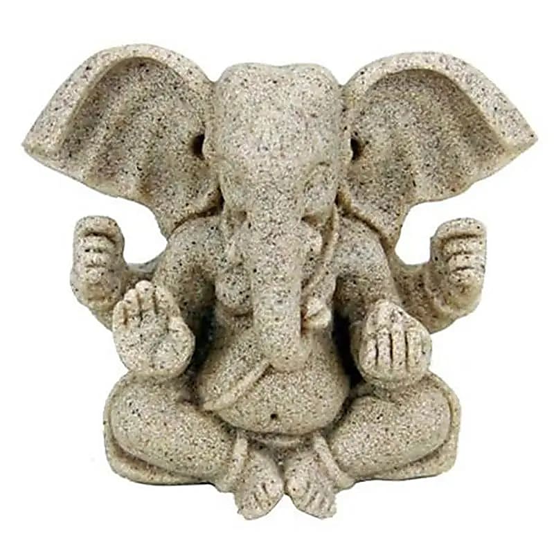 Statua Ganesh In Sabbia E Resina --set Da 2 Pz - 8 Cm