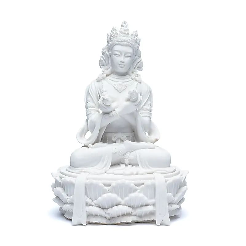 Buddhastaty Med Dorje Och Bell Vit - 11x17cm