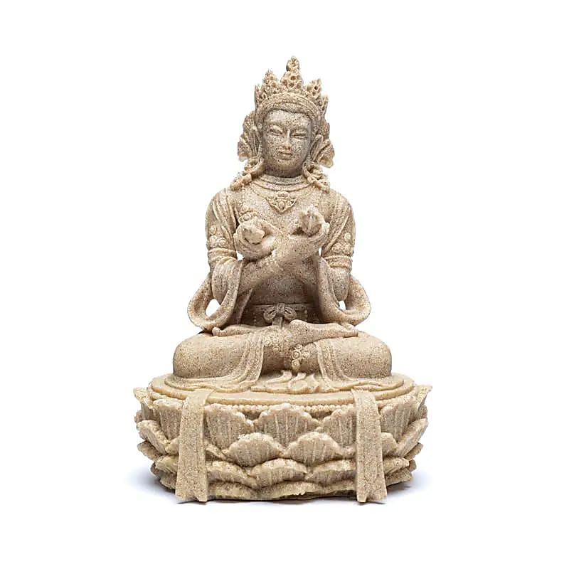 Statua Di Buddha Con Dorje E Campana Color Sabbia - 11x17 Cm