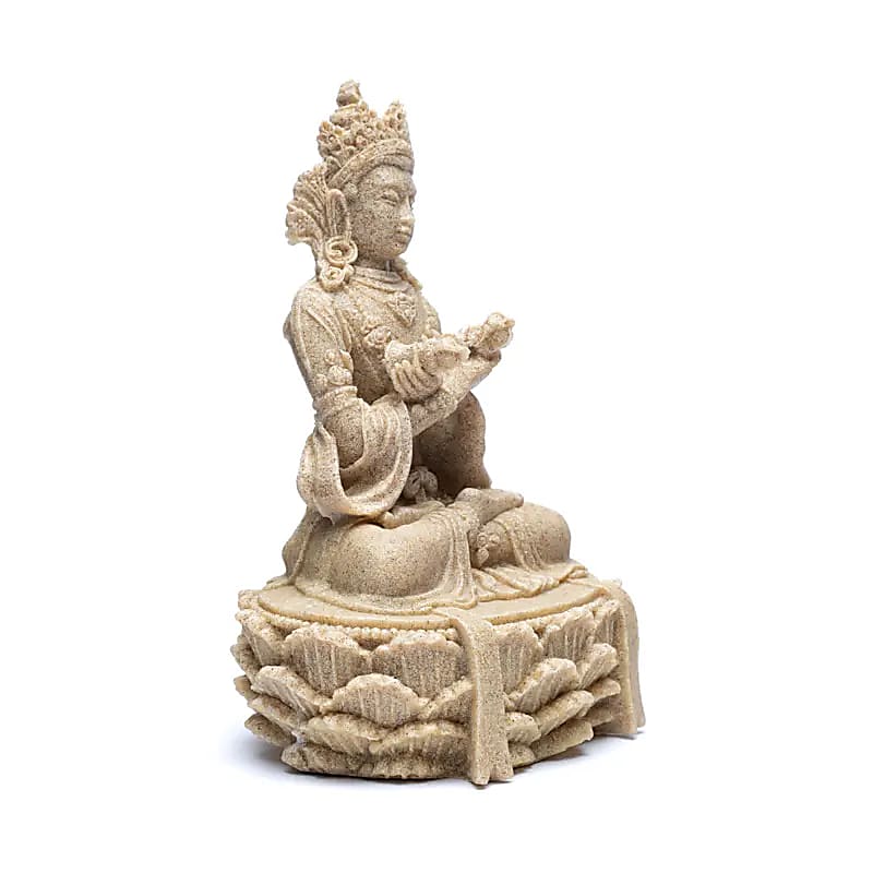 Statua Di Buddha Con Dorje E Campana Color Sabbia - 11x17 Cm
