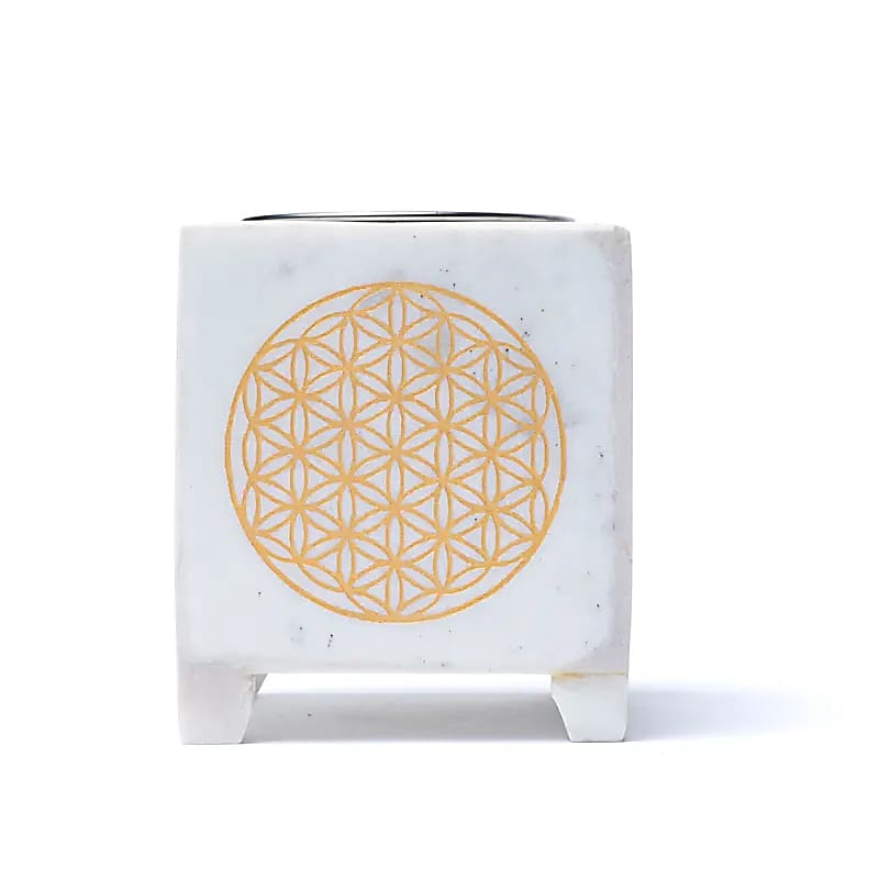 Kadidlo Flower Of Life Biely mramor - 7,6x7,6x8,8cm