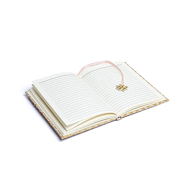 Carnet Velours Beige/doré Avec Fleur De Vie - 20x15 Cm