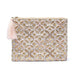 Zippered Velvet Pouch Beige/gold With Flower Of Life - 20x15 Cm