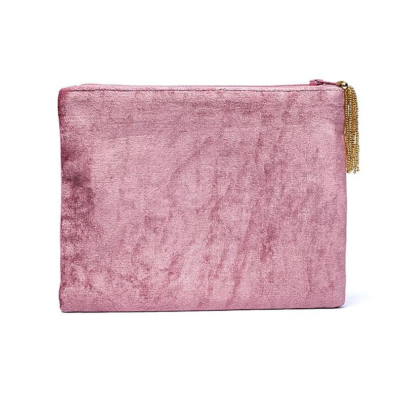 Sametový sáček na zip růžový se stromem života - 20x15 cm
