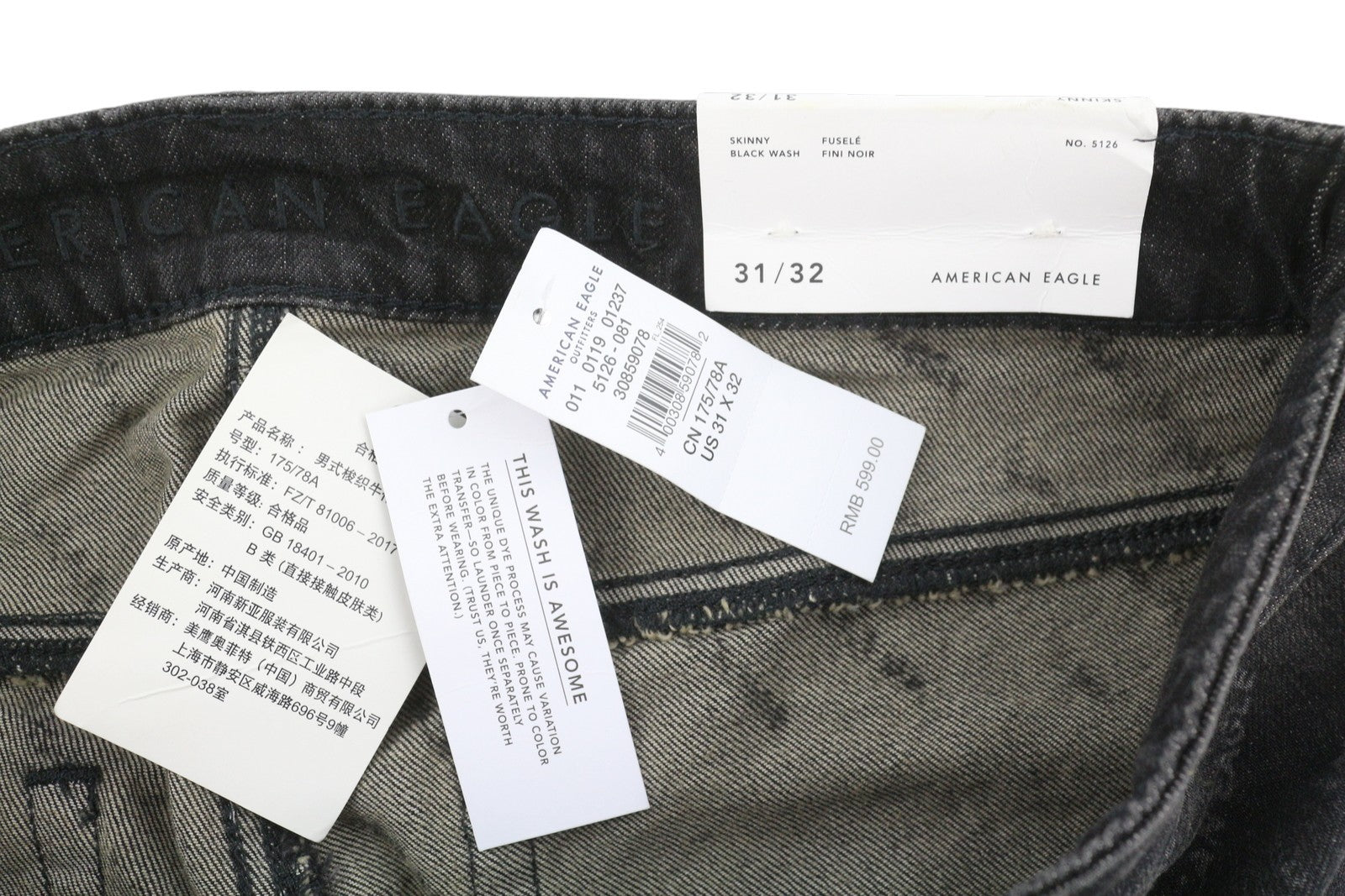 American Eagle Outfitters Skinny zwarte wassing herenjeanslogo all-over