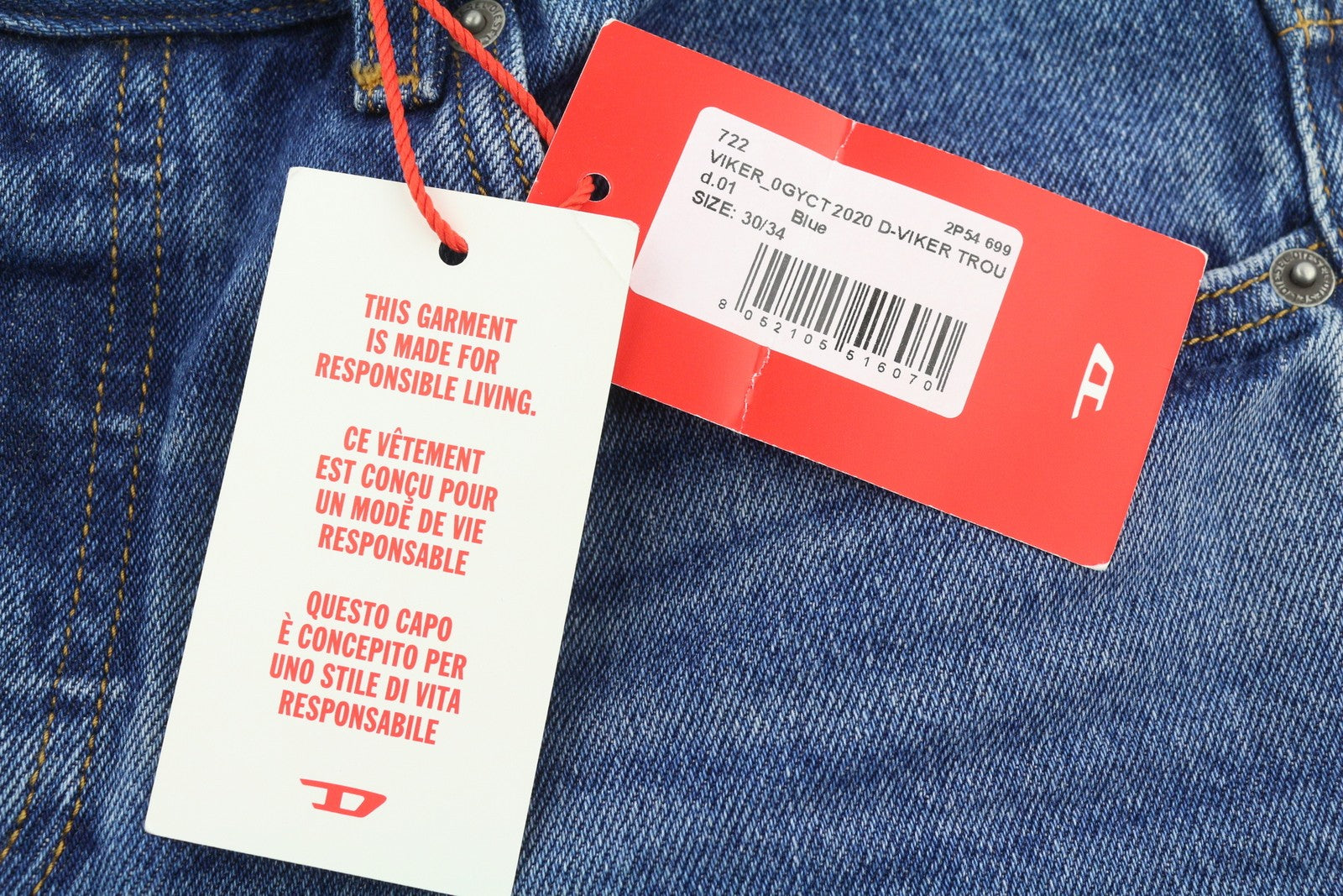 Diesel 2020 D-viker 0gyct Men Jeansblue Faded Regular Fit Straight Leg