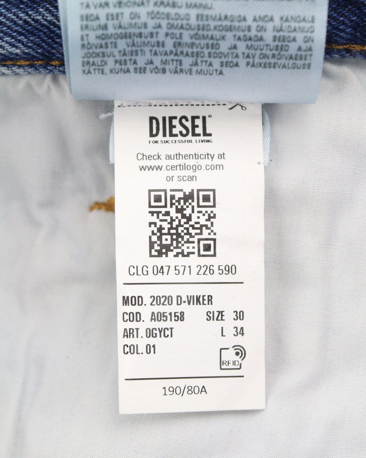 Diesel 2020 D-viker 0gyct Jeans pour hommes, bleu délavé, coupe régulière, jambe droite