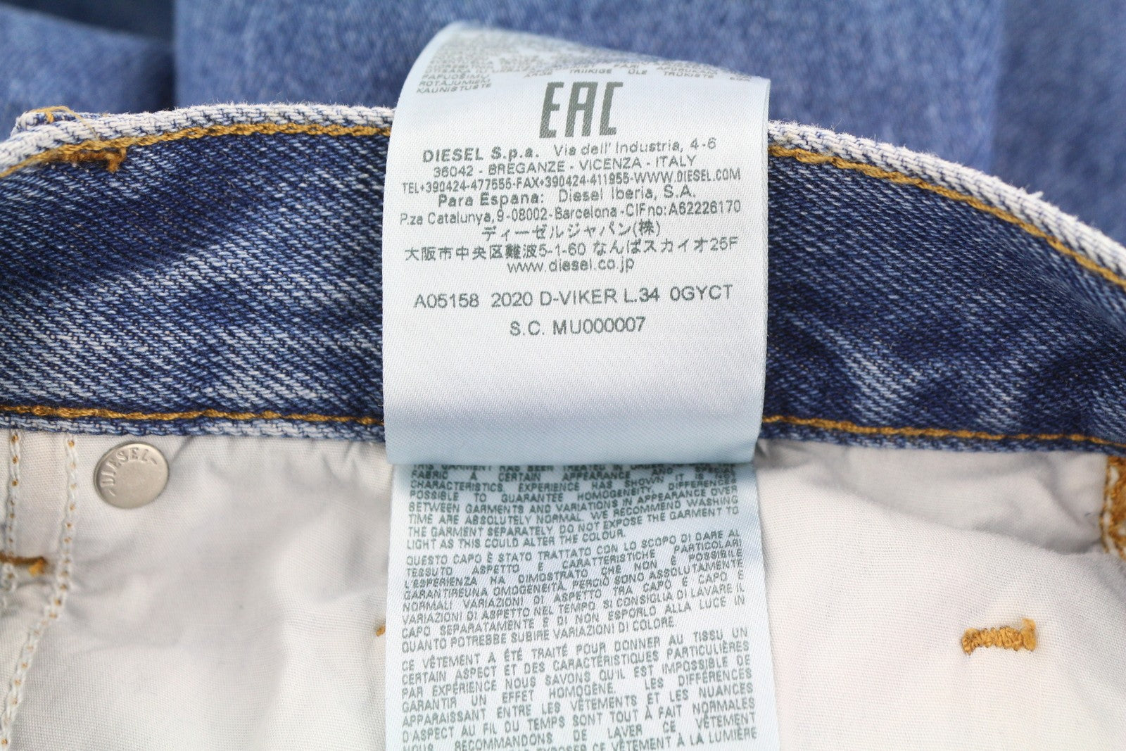 Diesel 2020 D-viker 0gyct Jeans pour hommes, bleu délavé, coupe régulière, jambe droite