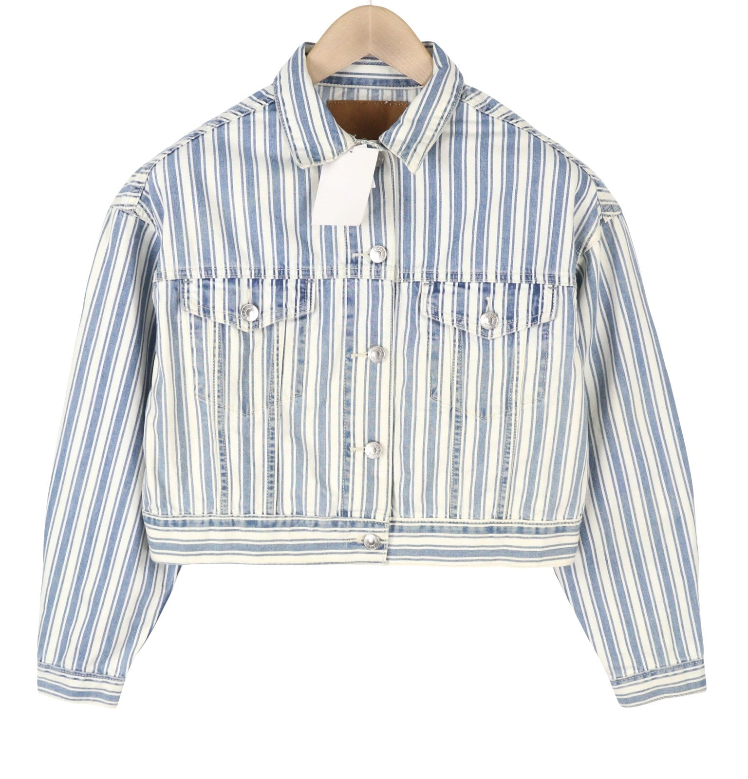 American Eagle Outfitters Women Jacketblue Striped Button-up Cropped Denim