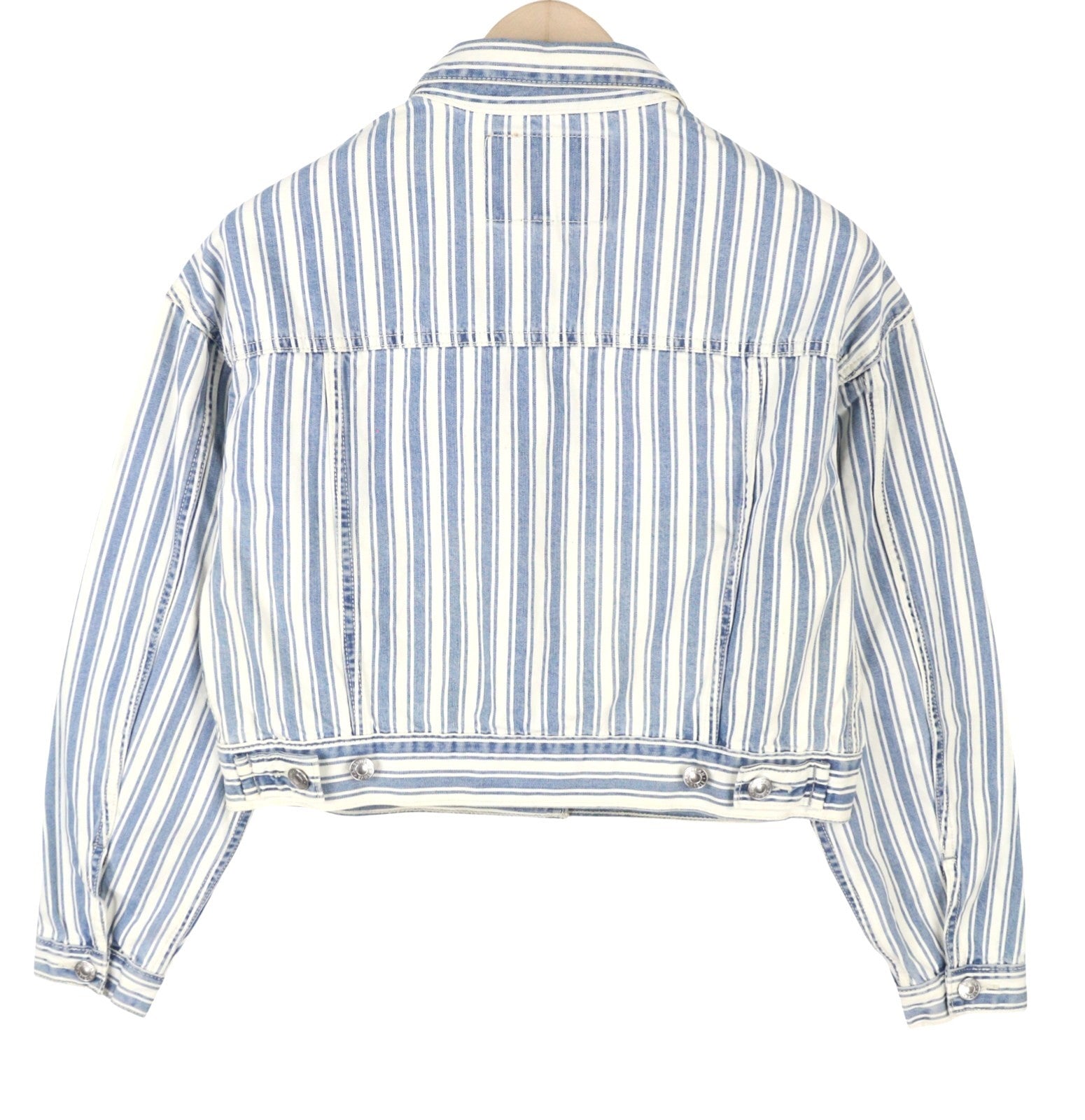 American Eagle Outfitters Women Jacketblue Striped Button-up Cropped Denim