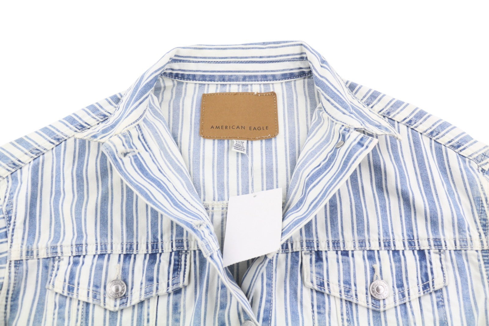 American Eagle Outfitters Women Jacketblue Striped Button-up Cropped Denim