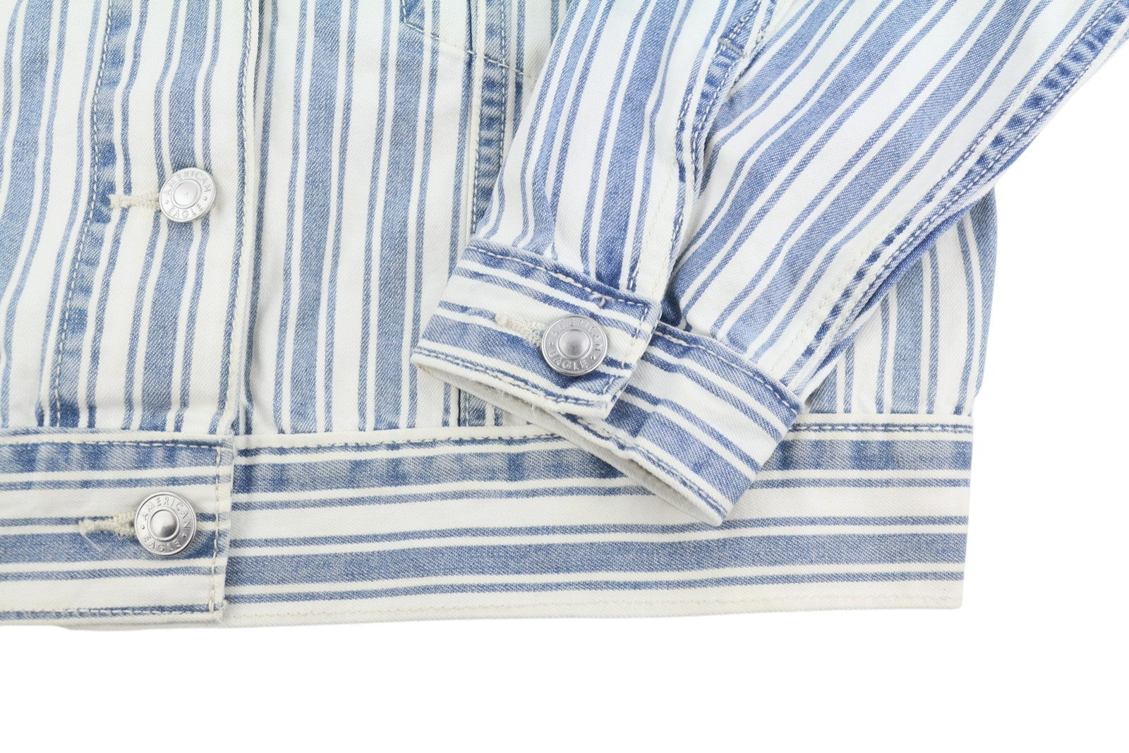 American Eagle Outfitters Women Jacketblue Striped Button-up Cropped Denim