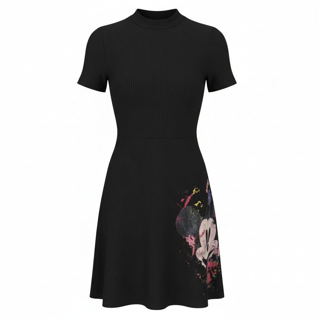 Desigual Disney Mickey Morro Women Dressčerný žebrovaný úplet s výstřihem Mini