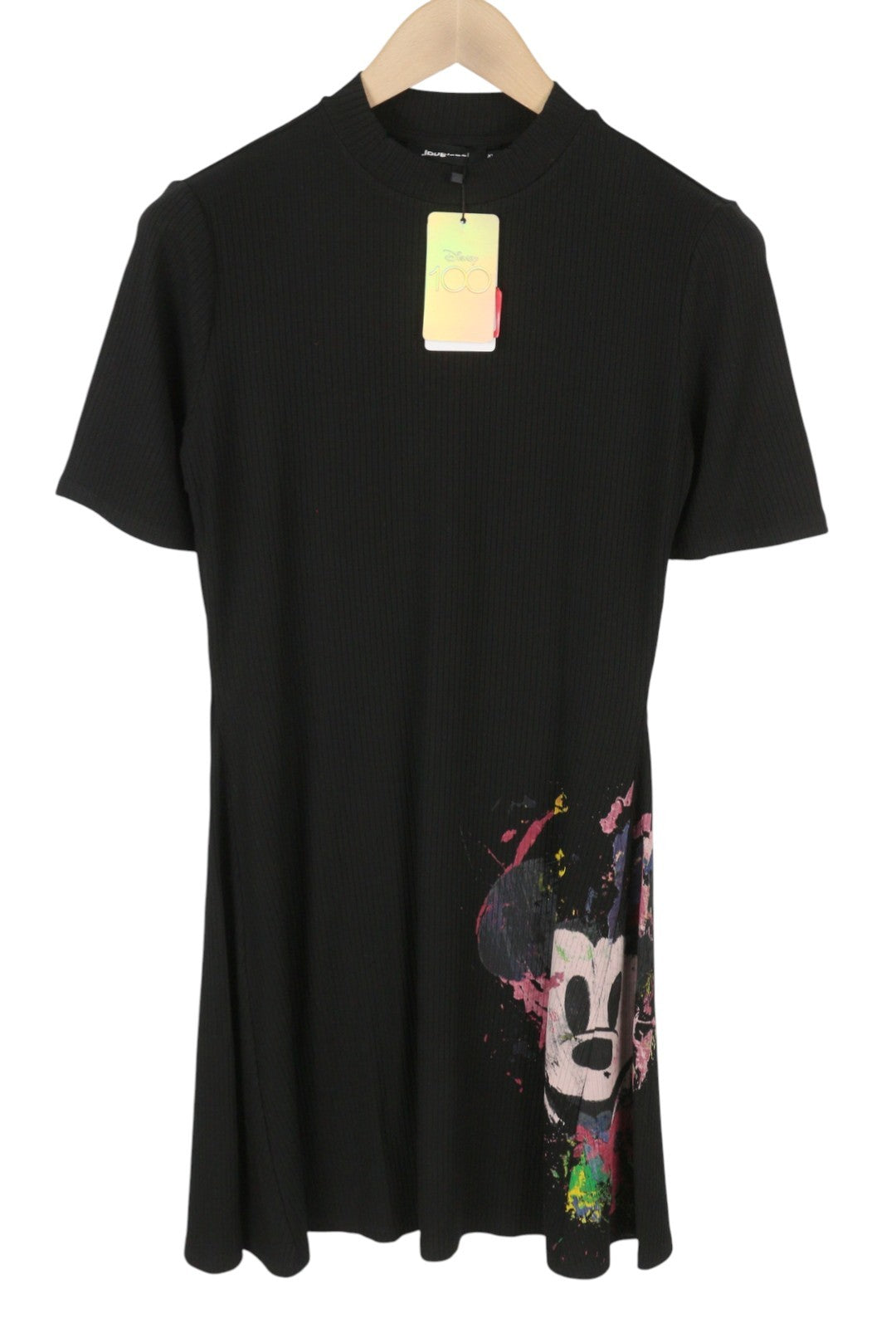 Desigual Disney Mickey Morro Women Dressčerný žebrovaný úplet s výstřihem Mini