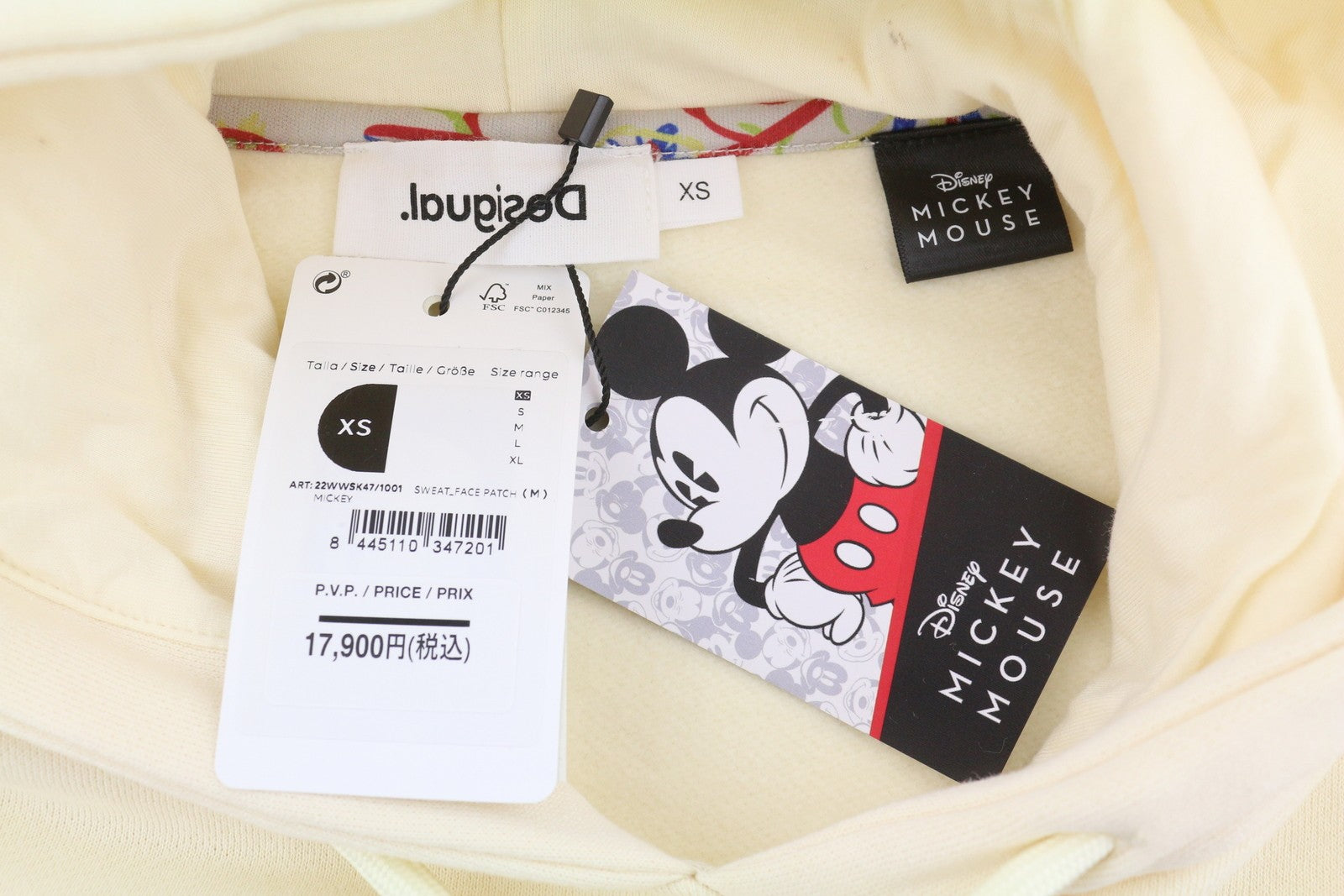 Desigual Disney Face Patch Mickey Mouse Women Hoodiebeige Oversized Pull On