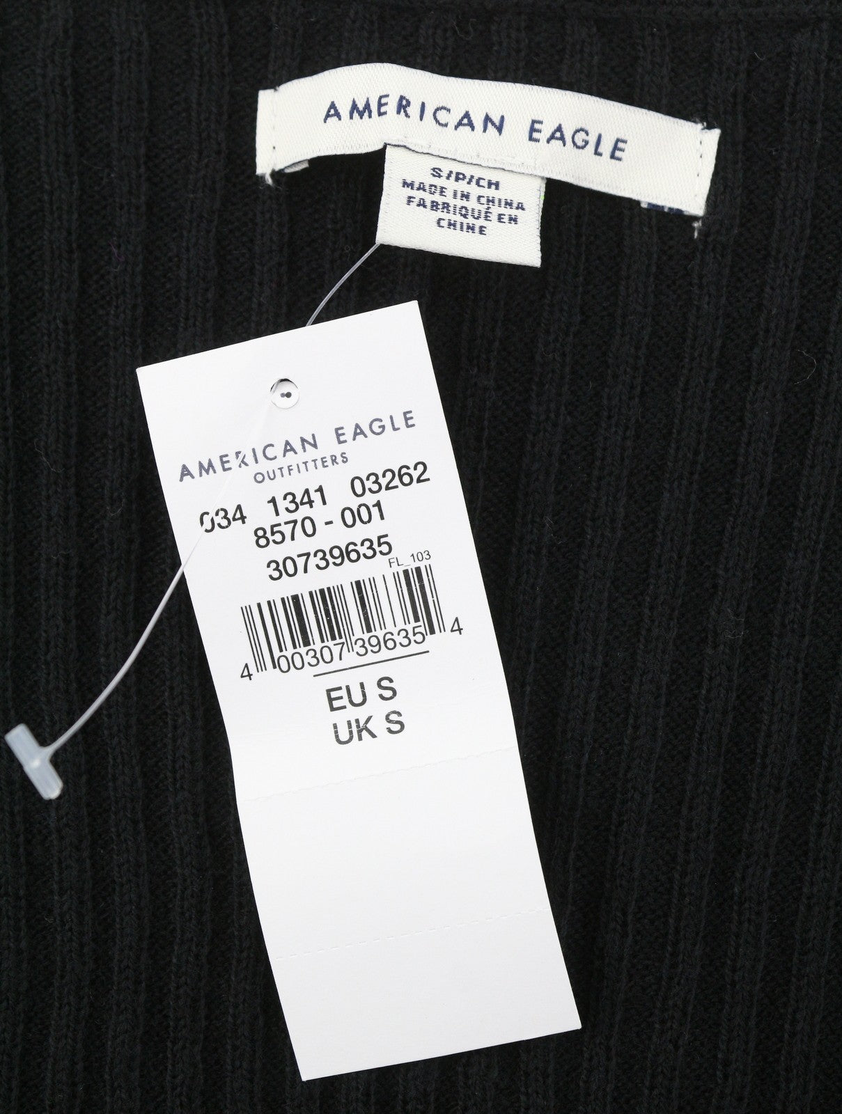 American Eagle Outfitters Women Jumperblack Ribbed Knit V-neck Long Sleeve
