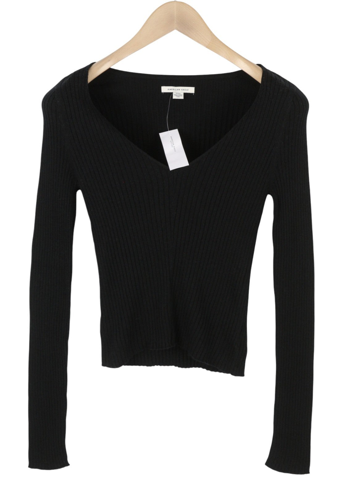 American Eagle Outfitters Kvinder Jumperblack Ribstrikket V-hals Langærmet