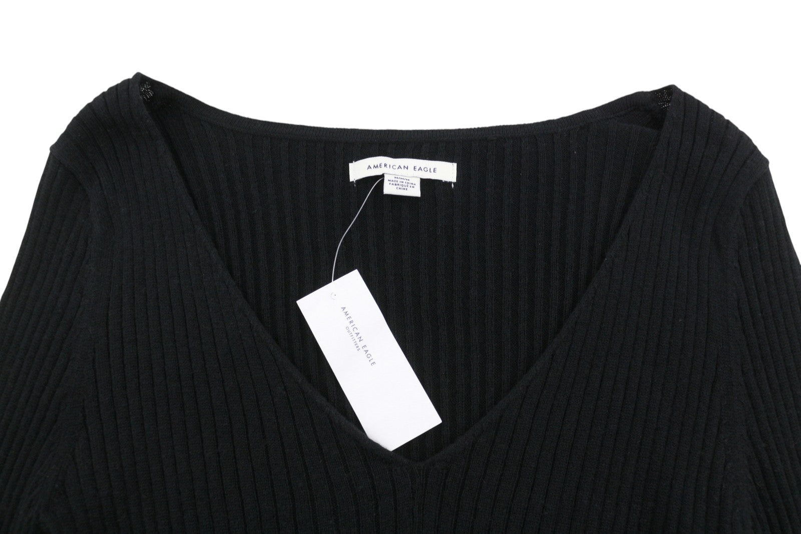 American Eagle Outfitters Kvinder Jumperblack Ribstrikket V-hals Langærmet