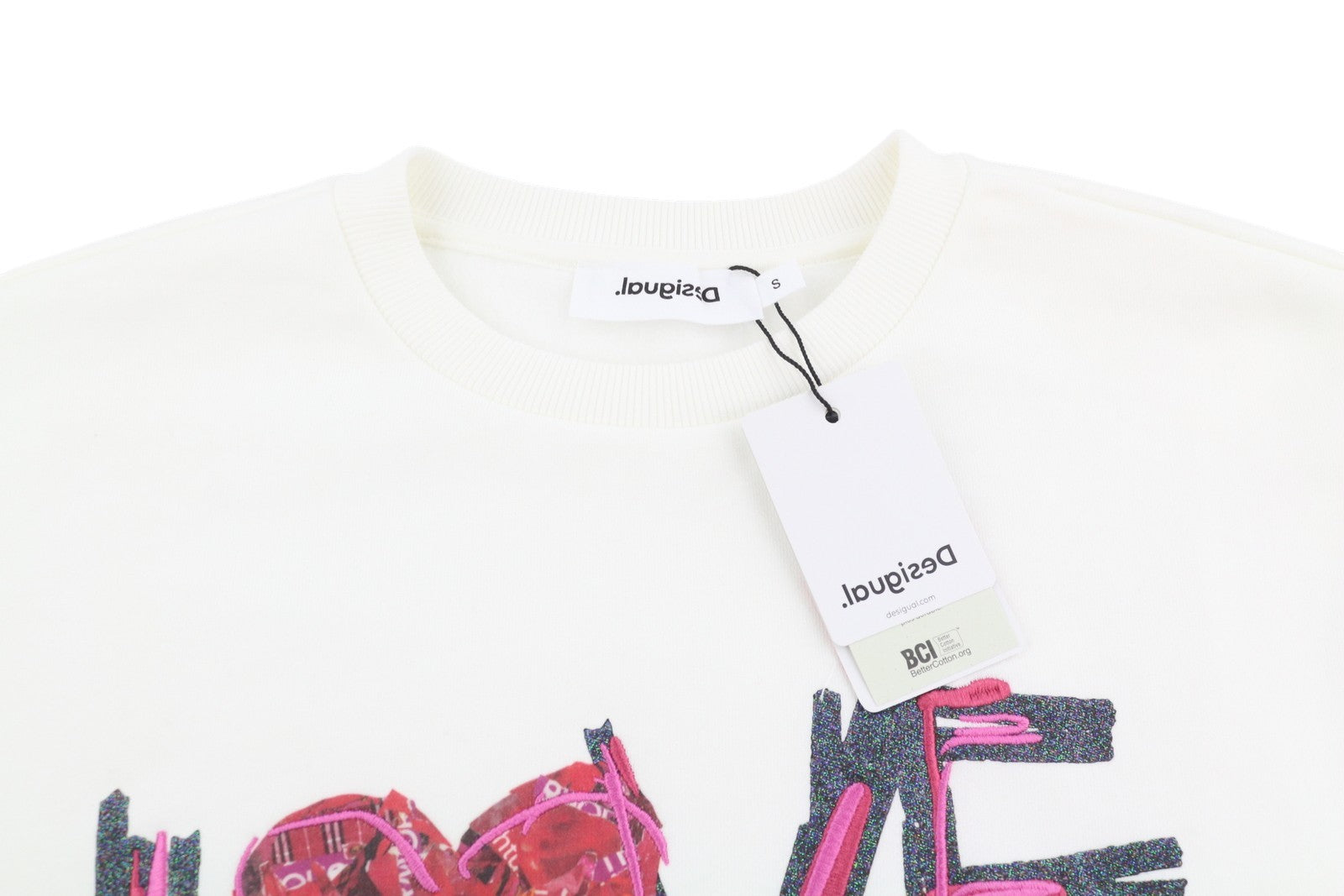 Desigual Maker Women Sweatshirtwhite Glitter Embroidered Crew Neck Pull On