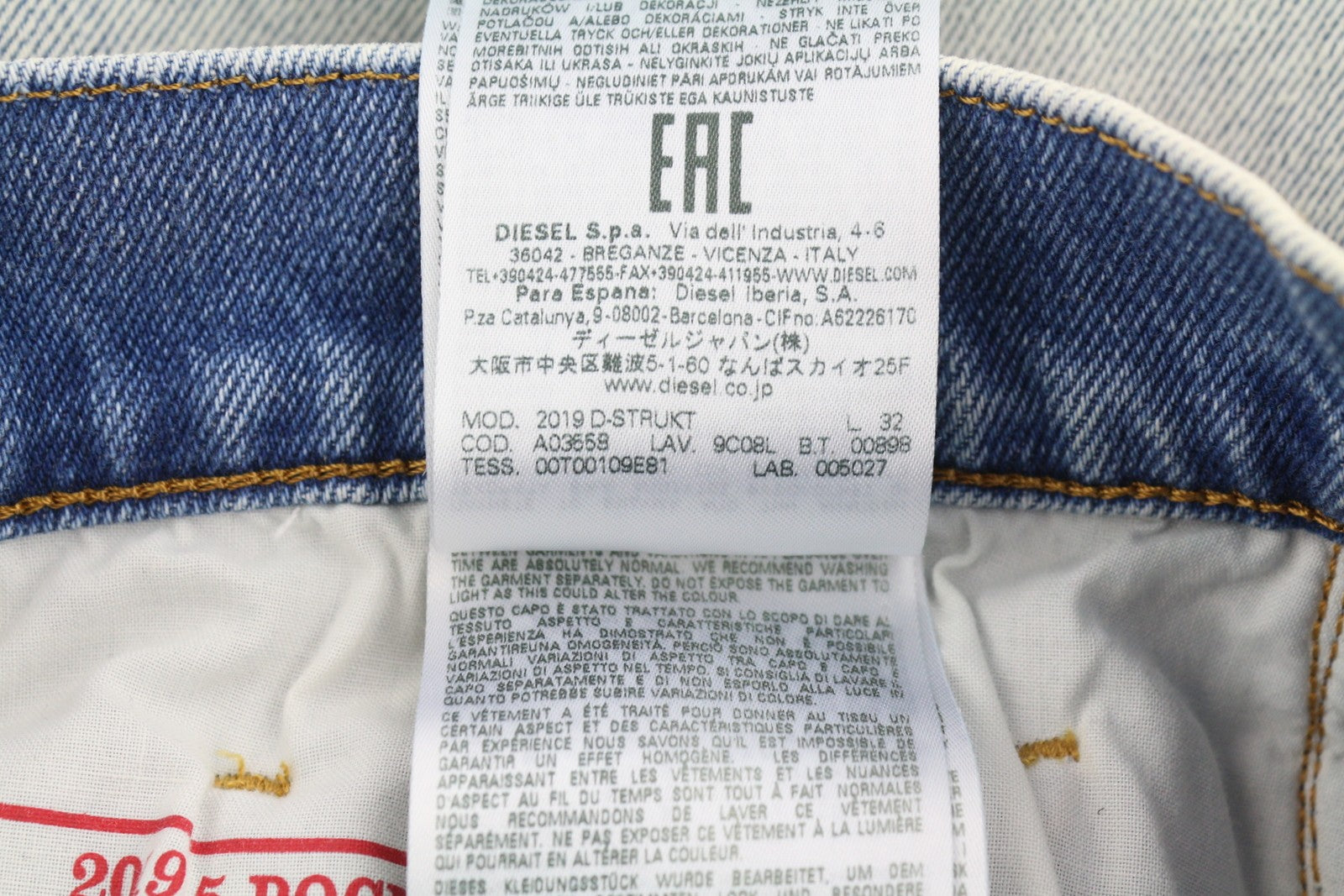 Diesel 2019 D-strukt 09c08l Hommes Jeansbleu Délavé Slim Fit Zip Fly Rrp350