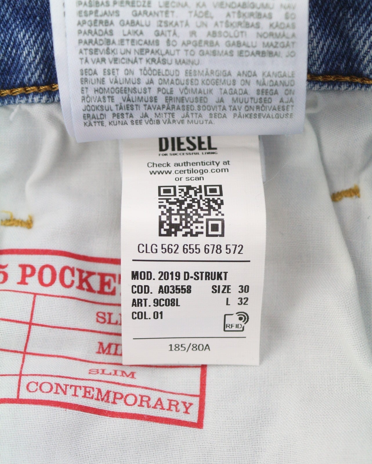 Diesel 2019 D-strukt 09c08l Men Jeansblue Faded Slim Fit Zip Fly Rrp350