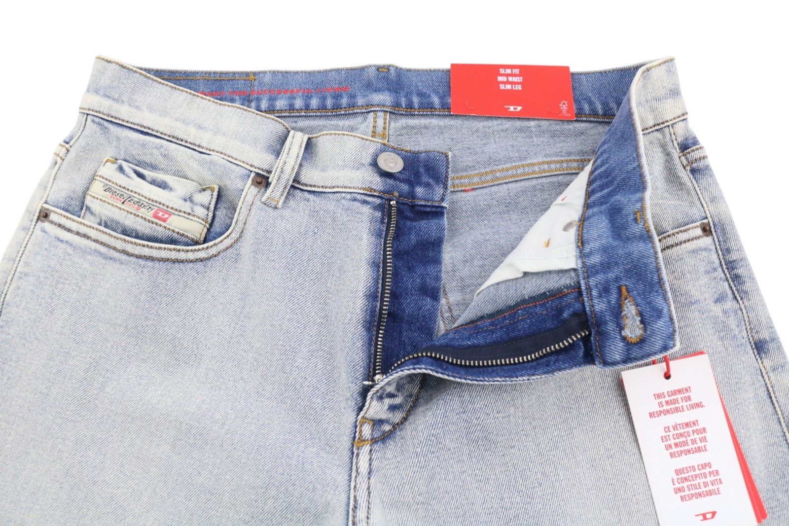 Diesel 2019 D-strukt 09c08l Hommes Jeansbleu Délavé Slim Fit Zip Fly Rrp350