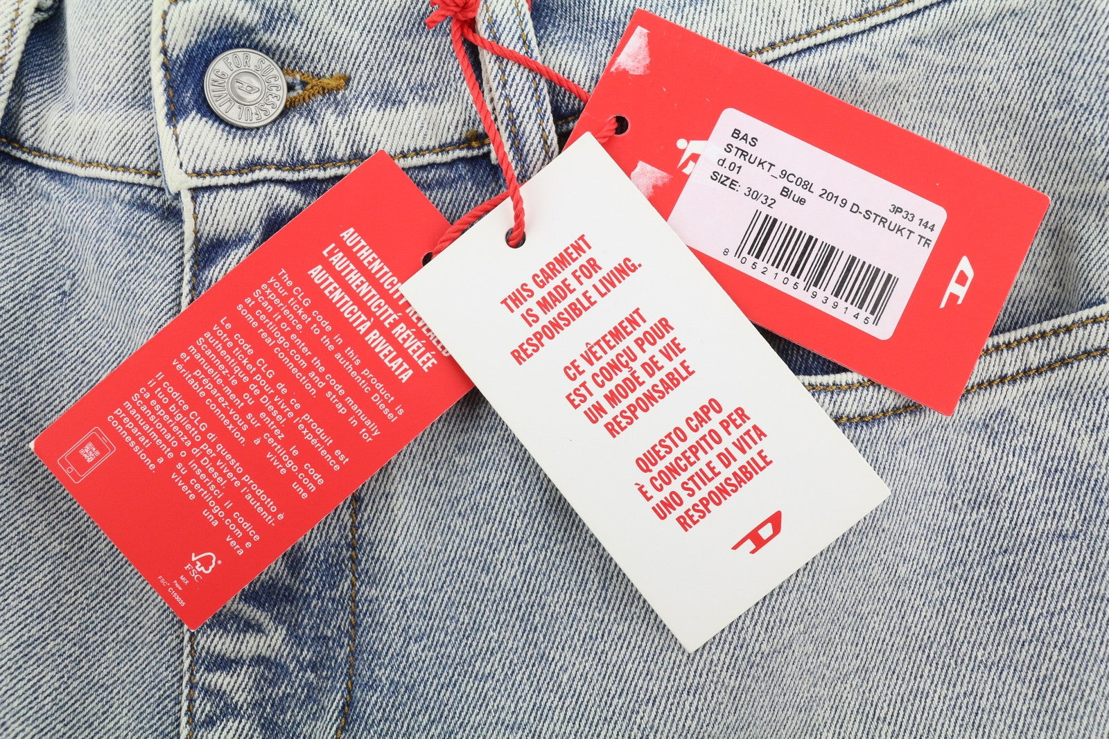Diesel 2019 D-strukt 09c08l Hommes Jeansbleu Délavé Slim Fit Zip Fly Rrp350