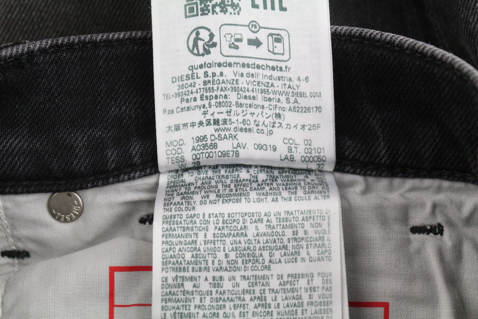 Diesel 1995 D-sark 09g19 Jeans gris délavé détresse Slim Rrp225